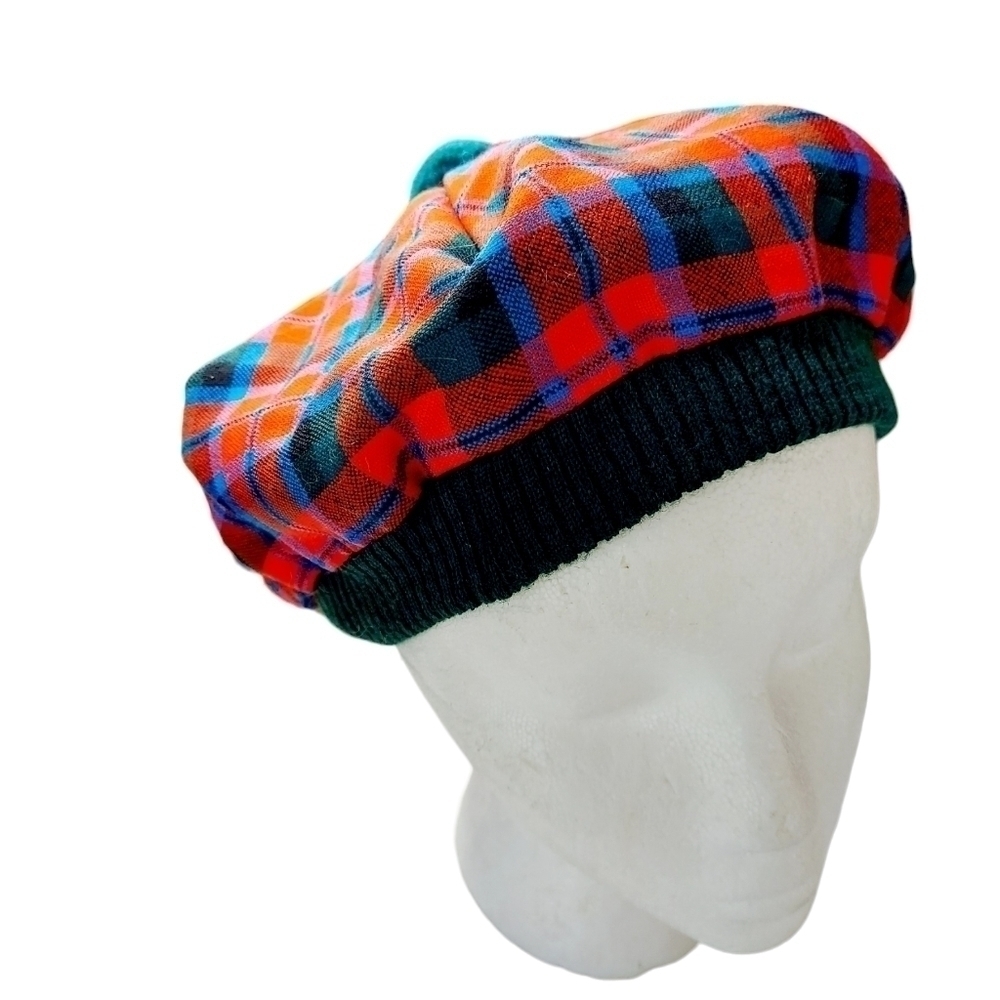 VTG Scottish Tam O'Shanter Beret Pom Pom Plaid 100% Wool Lined Made in Scotland - Picture 4 of 16